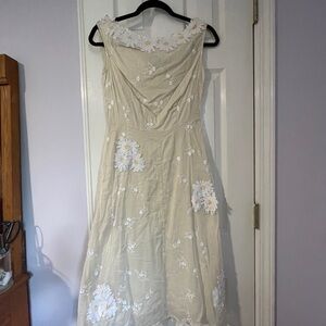 Persaman New York Cream A-line Cowl Neck Midi Dress